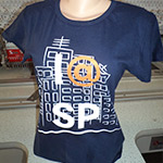 Camiseta feminina azul marinho com impress�o em silk screen