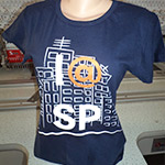Camiseta feminina azul marinho com impressão em silk screen